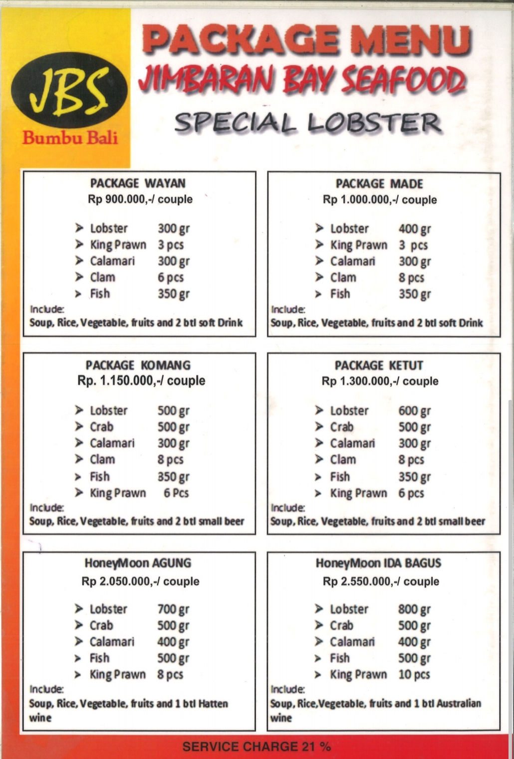menu jimbaran bay seafood
